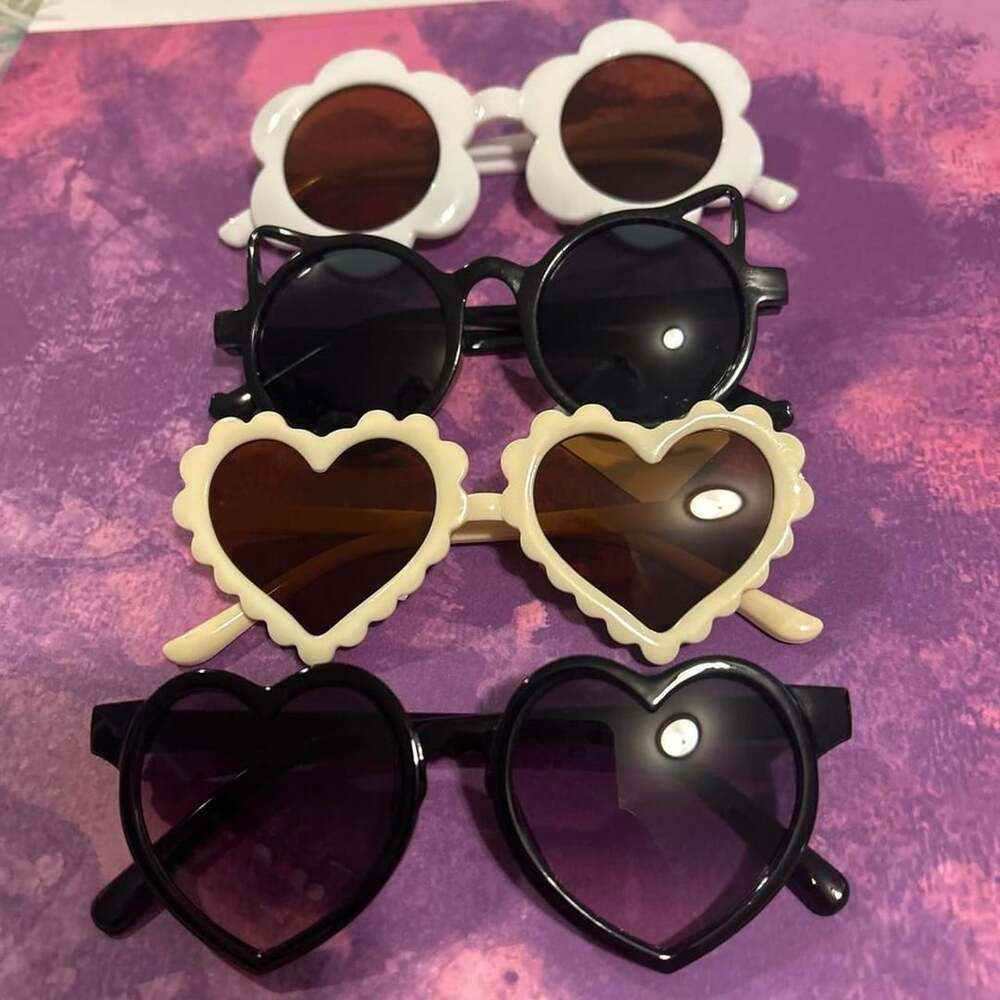 Set of 4 Novelty Childrens Sunglasses White Black Flower Heart Bundle